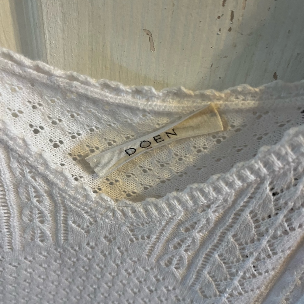 Doen Addie 100% Organic Cotton Lace Picot Trim V Neck Tank Top White Size M - Picture 5 of 13